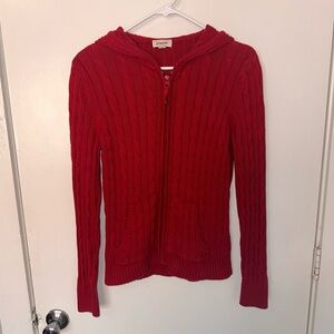 Vintage 90s St. John’s Bay Red Cable Knit Zip-Up Hoodie. Size Medium.